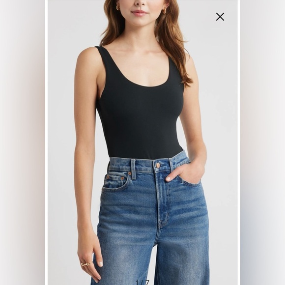 Open Edit Black Scoop Neck Bodysuit Size XS - Picture 5 of 7